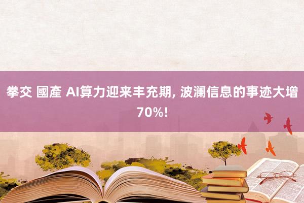 拳交 國產 AI算力迎来丰充期， 波澜信息的事迹大增70%!